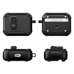 Til AirPods Pro 2 Øretelefoncover Carbon Fiber Tekstur Telefonholder TPU + PC Magnetisk Beskyttelsescover med Karabinhage