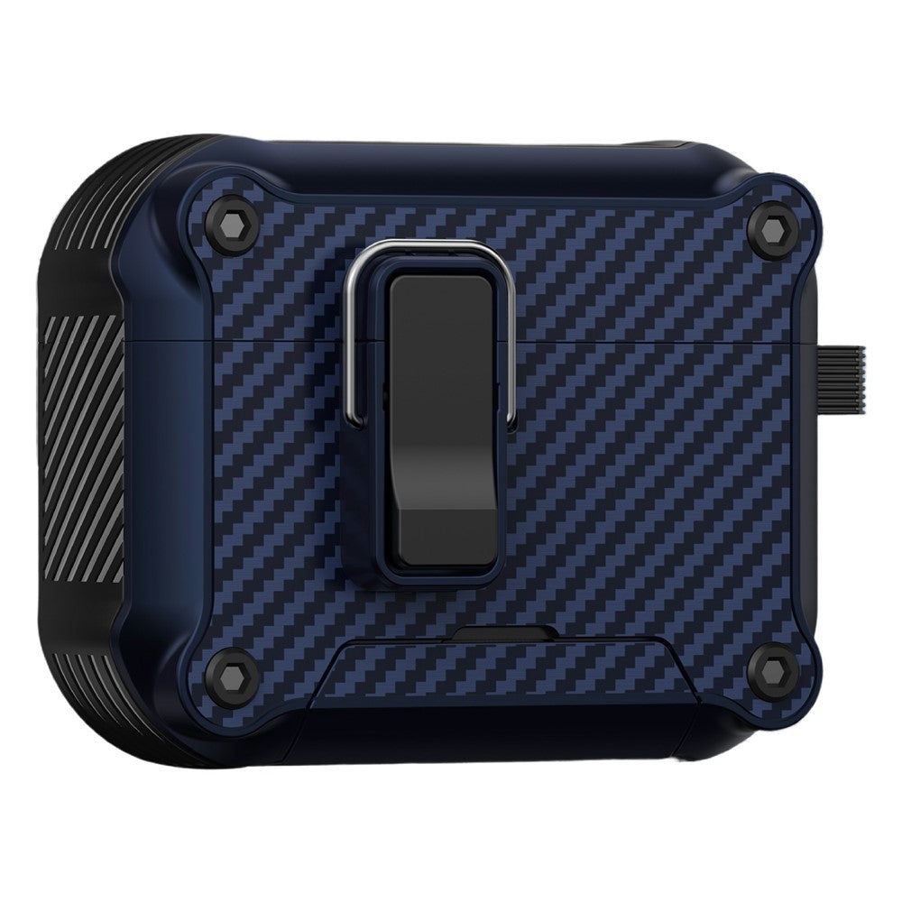Til AirPods Pro 2 Øretelefoncover Carbon Fiber Tekstur Telefonholder TPU + PC Magnetisk Beskyttelsescover med Karabinhage