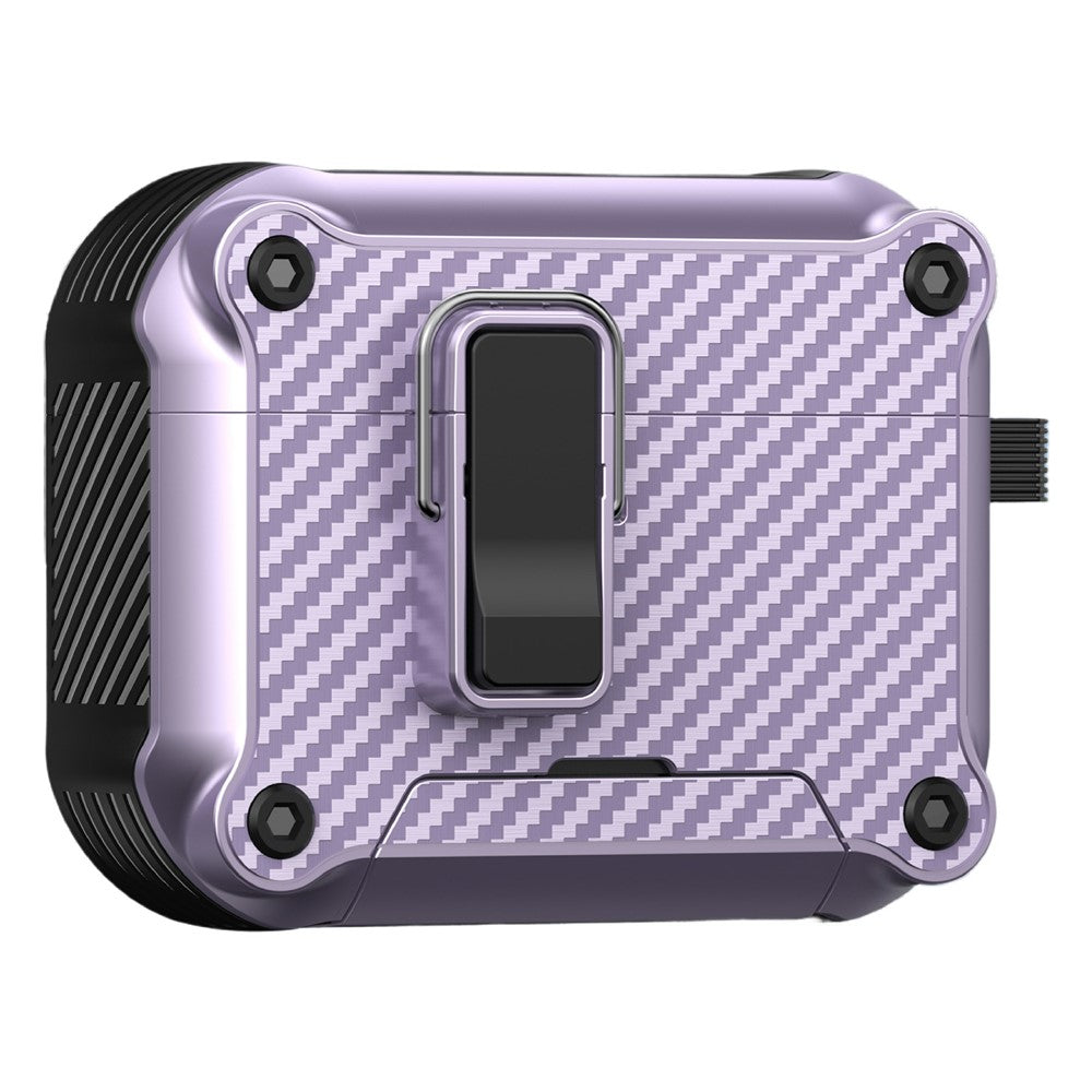 Til AirPods Pro 2 Øretelefoncover Carbon Fiber Tekstur Telefonholder TPU + PC Magnetisk Beskyttelsescover med Karabinhage