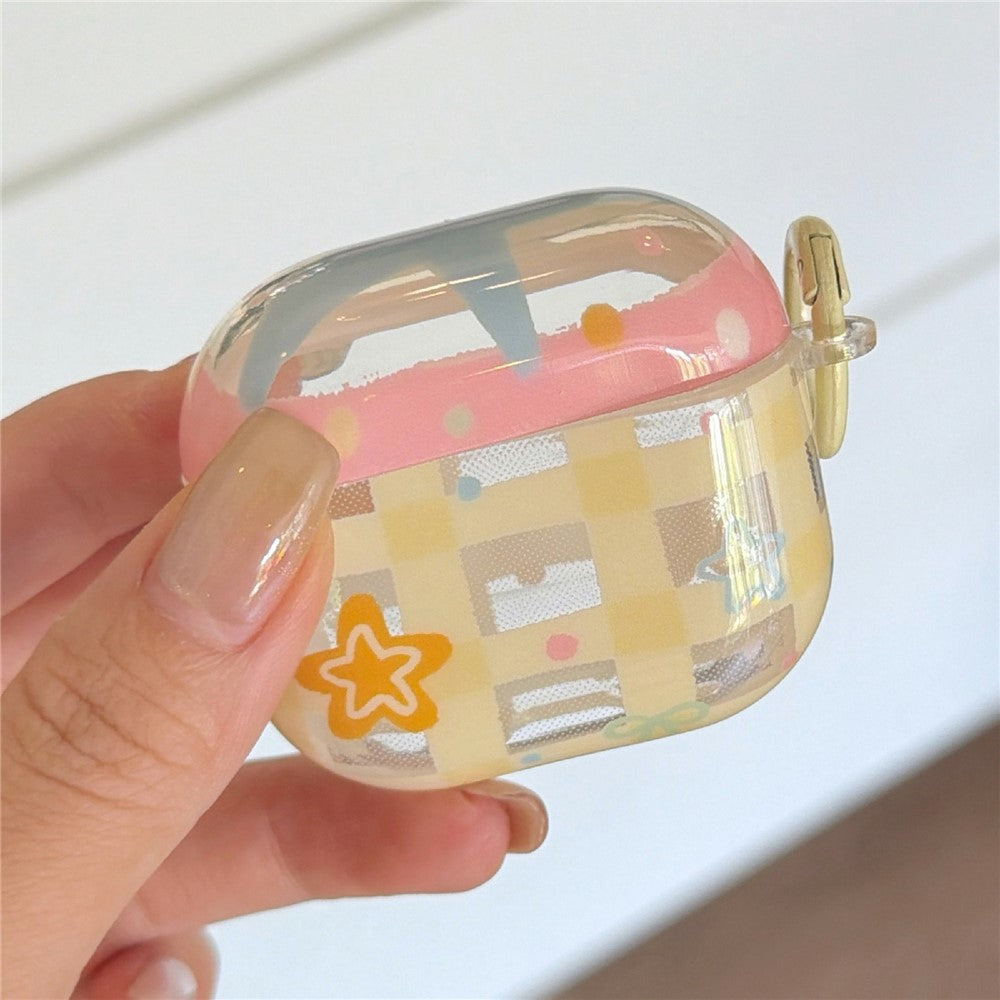 Til AirPods 3 Cover Gult Gitter Stjerne Mønster TPU Beskyttelsescover med Vedhængsspænde