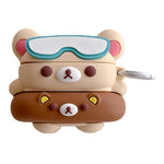For AirPods Pro / Pro 2 Silicone Case Cartoon Swimming Ring Bear Earphone Protective Cover with Carabiner