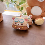 For AirPods Pro / Pro 2 Silicone Case Cartoon Swimming Ring Bear Earphone Protective Cover with Carabiner