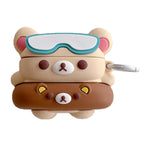 For AirPods 4 Silicone Case Cartoon Swimming Ring Bear Earphone Protective Cover with Carabiner
