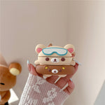 For AirPods 4 Silicone Case Cartoon Swimming Ring Bear Earphone Protective Cover with Carabiner