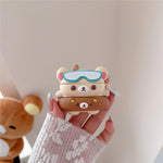 For AirPods 4 Silicone Case Cartoon Swimming Ring Bear Earphone Protective Cover with Carabiner