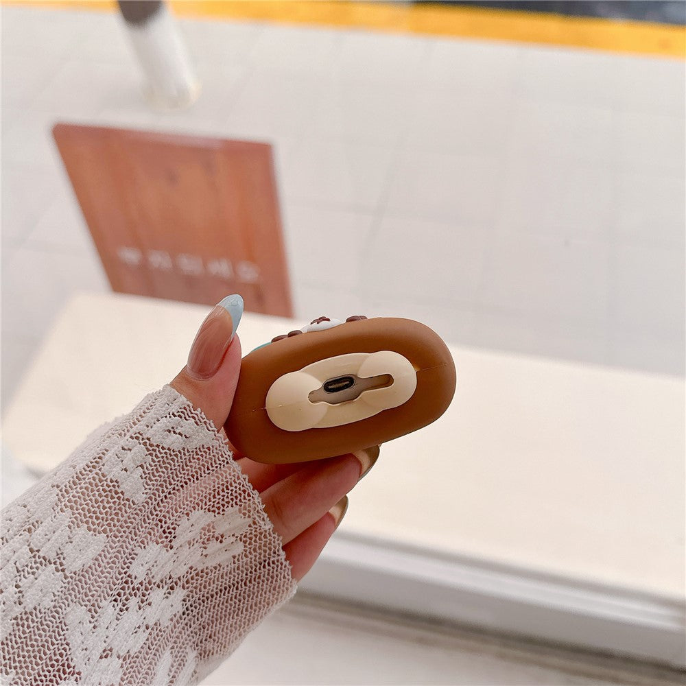 For AirPods 4 Silicone Case Cartoon Swimming Ring Bear Earphone Protective Cover with Carabiner