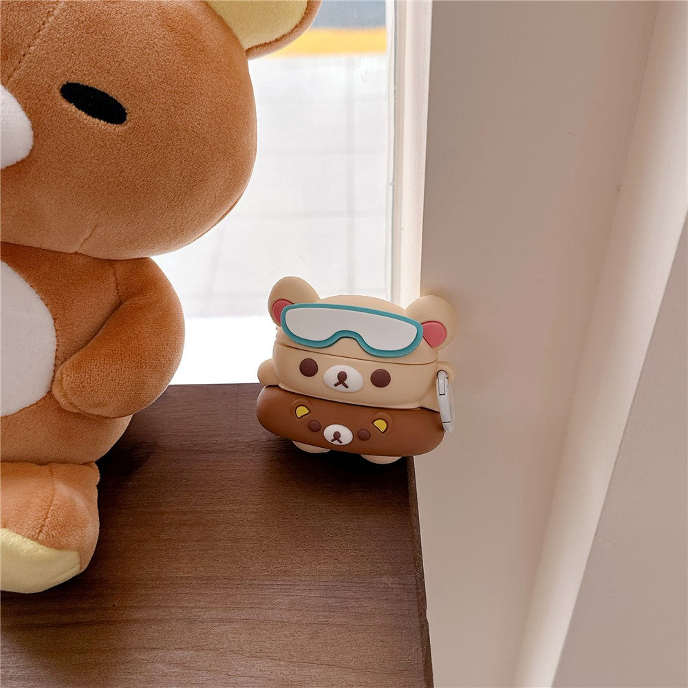 For AirPods 4 Silicone Case Cartoon Swimming Ring Bear Earphone Protective Cover with Carabiner