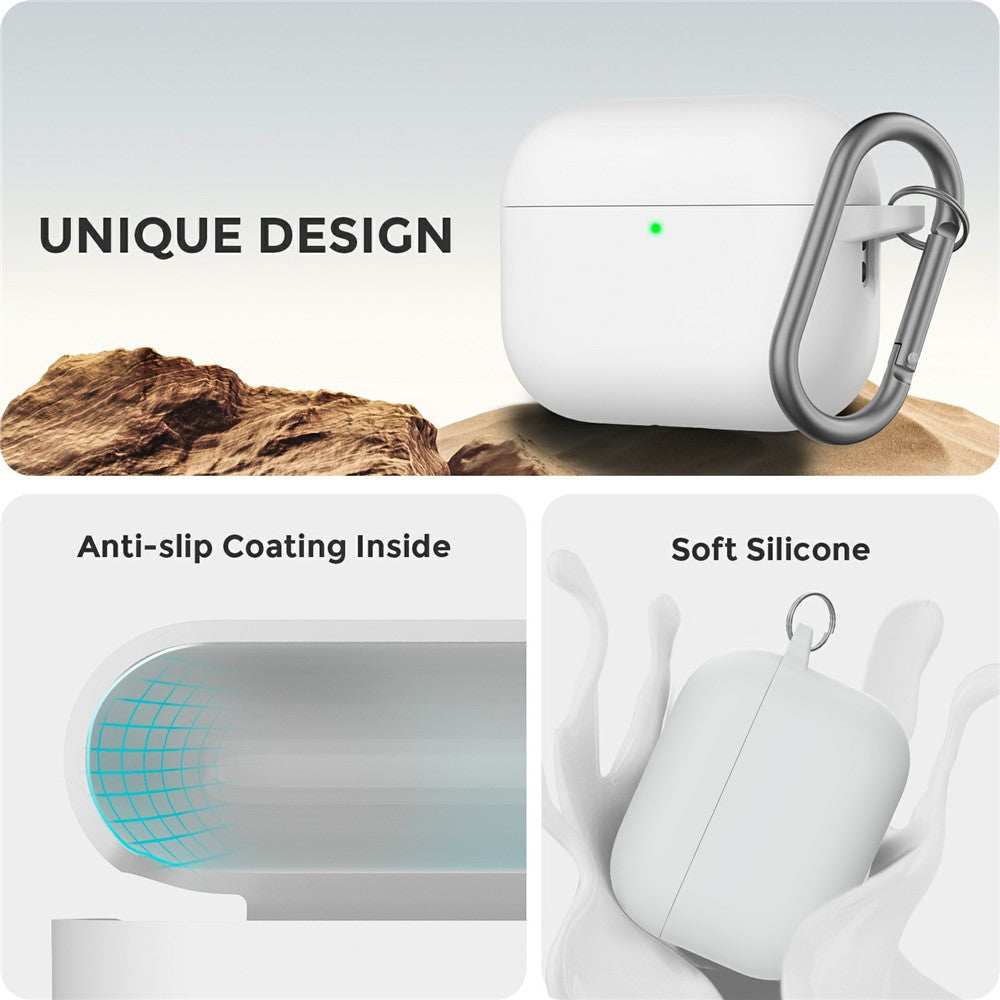AHASTYLE WG184 for AirPods Pro 3 Case Split Design Thickened Silicone Earphone Cover with Carabiner + Cleaning Pen Kit