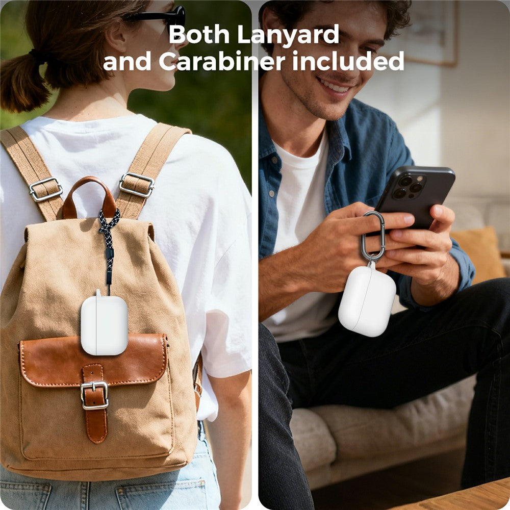 AHASTYLE WG184 for AirPods Pro 3 Case Split Design Thickened Silicone Earphone Cover with Carabiner + Cleaning Pen Kit