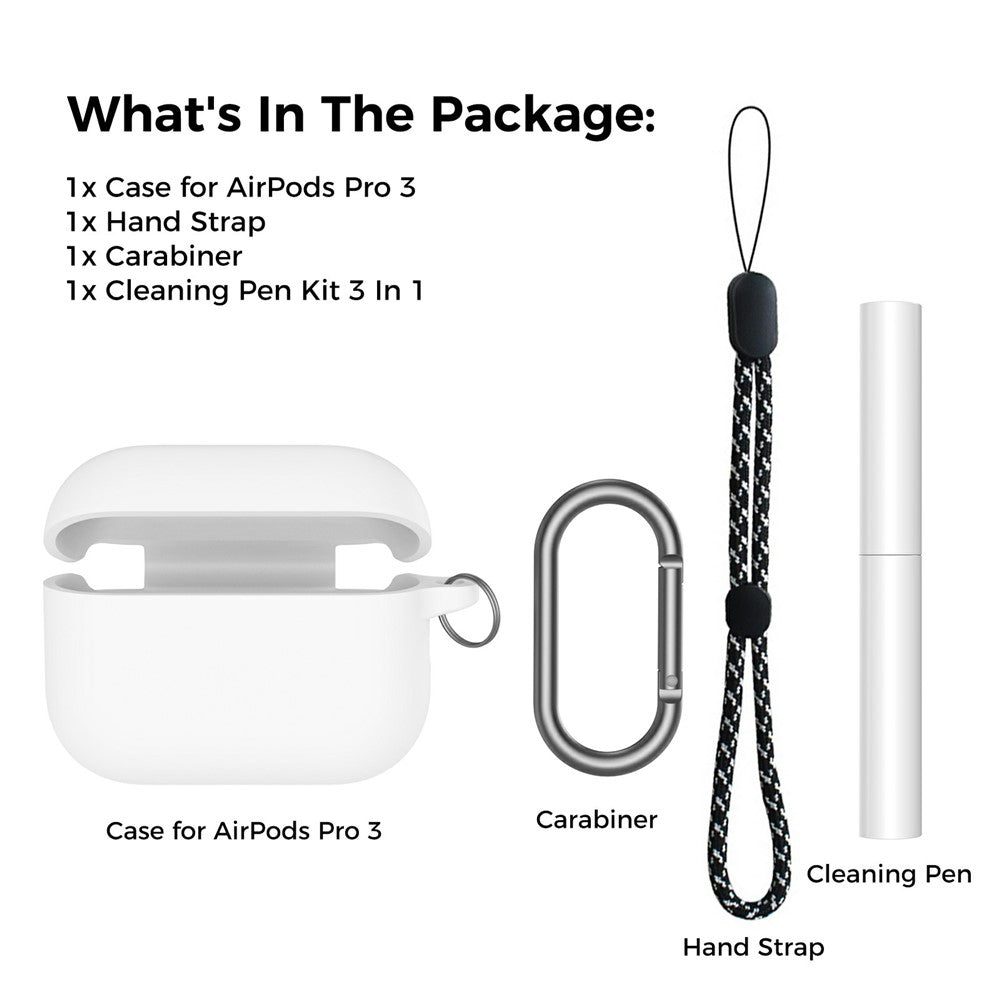 AHASTYLE WG184 for AirPods Pro 3 Case Split Design Thickened Silicone Earphone Cover with Carabiner + Cleaning Pen Kit