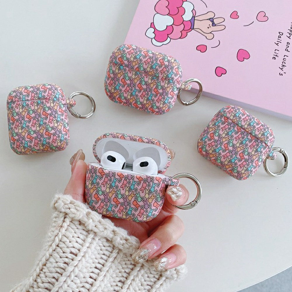 Silicone Case for Apple AirPods with Wireless Charging Case (2019) / AirPods with Charging Case (2019) / (2016) Cute Rabbit Pattern Earphone Protective Cover with Hanging Buckle