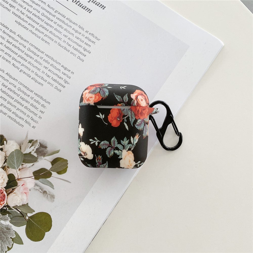 Silikonecover til Apple AirPods med trådløst opladningsetui (2019) / AirPods med opladningsetui (2019) / (2016) Rose Blomstermønster-cover med anti-tab krog
