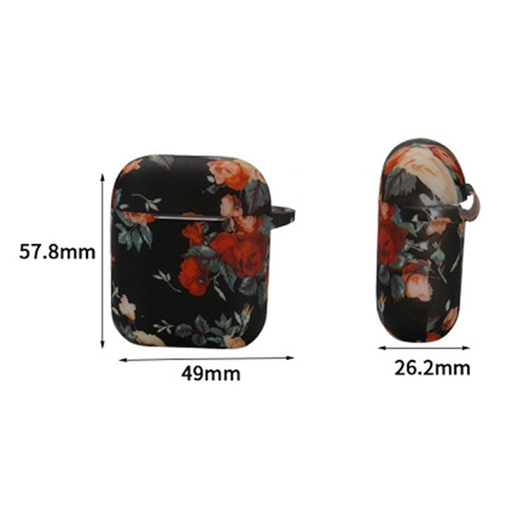 Silikonecover til Apple AirPods med trådløst opladningsetui (2019) / AirPods med opladningsetui (2019) / (2016) Rose Blomstermønster-cover med anti-tab krog
