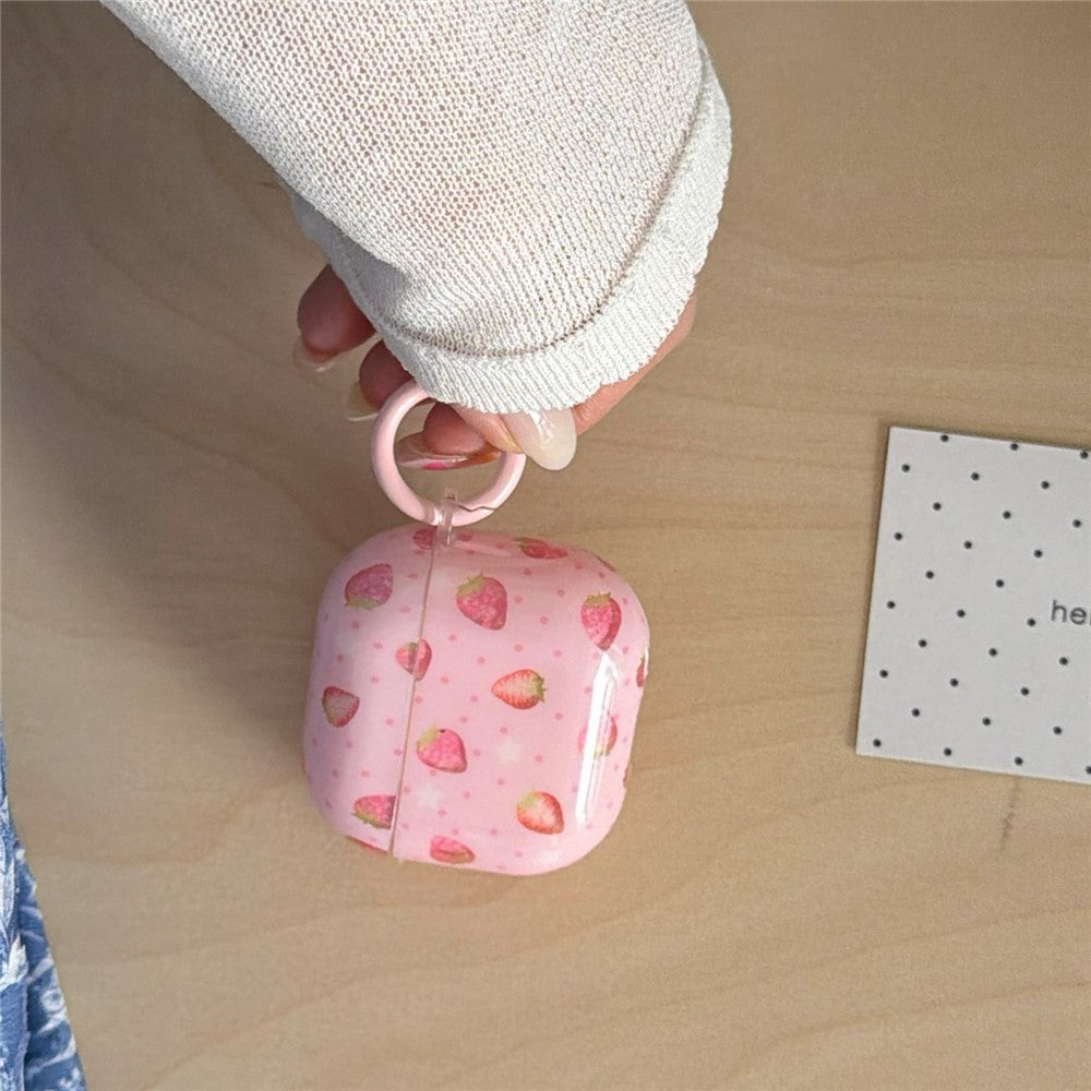 Til AirPods 4 Etui Jordbærmønster TPU Høretelefon Beskyttelsescover med Karabinhage