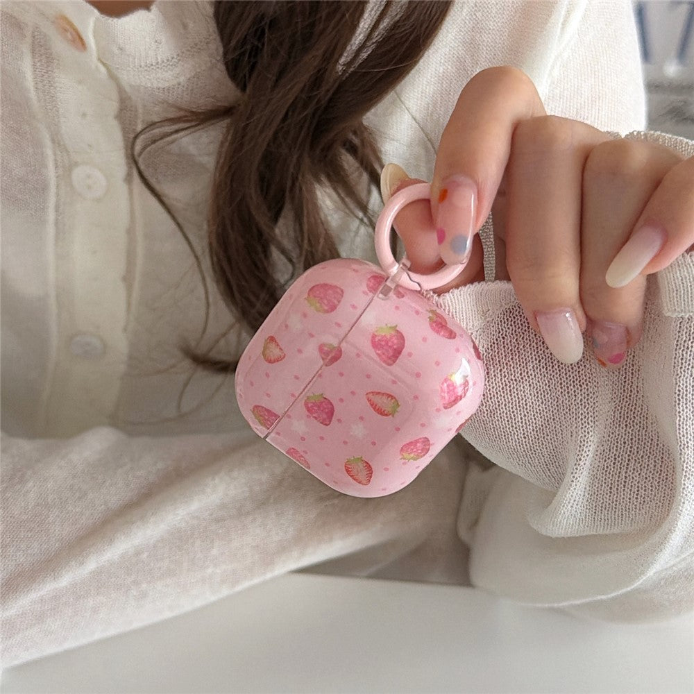 Til AirPods 3 Cover med Jordbærmønster, TPU Høretelefon Beskyttelsescover med Karabinhage
