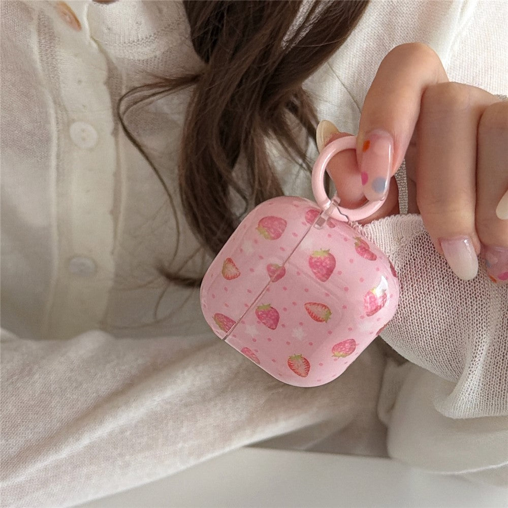 Til AirPods Pro 3 Cover Jordbærmønster TPU Øretelefon Beskyttelsescover med karabin