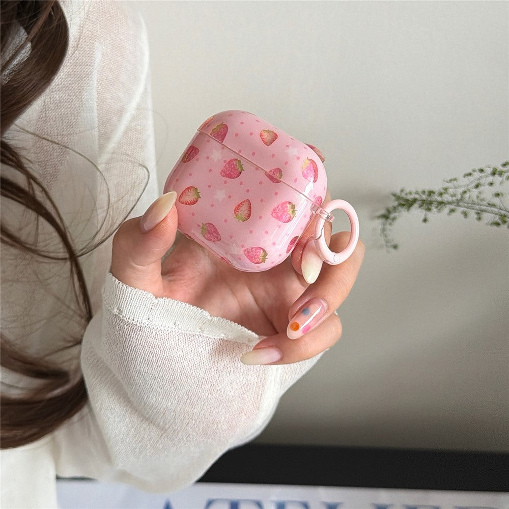Til AirPods Pro 3 Cover Jordbærmønster TPU Øretelefon Beskyttelsescover med karabin