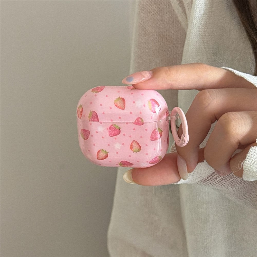 Til AirPods Pro 3 Cover Jordbærmønster TPU Øretelefon Beskyttelsescover med karabin