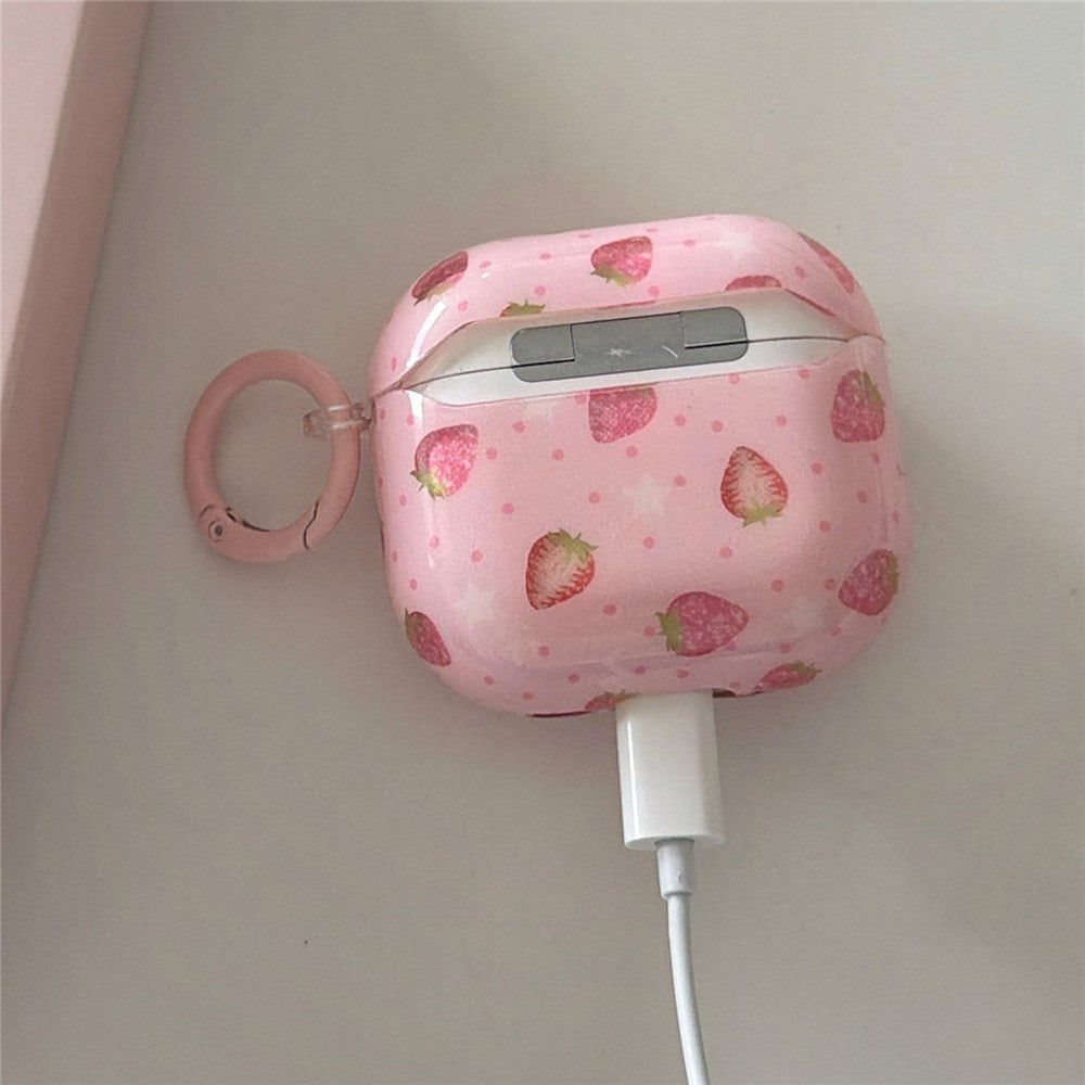 Til AirPods Pro 3 Cover Jordbærmønster TPU Øretelefon Beskyttelsescover med karabin