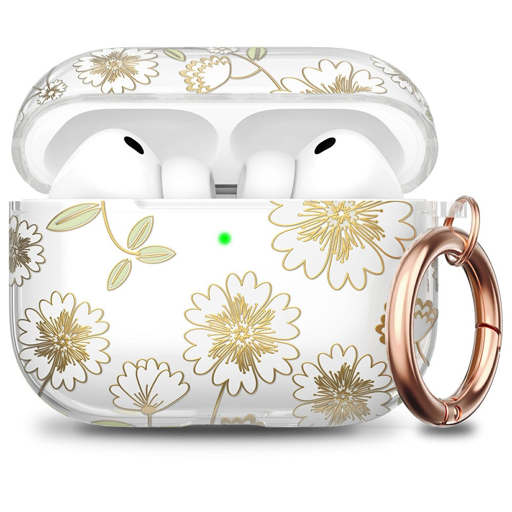AHASTYLE WE40 for AirPods Pro 3 Case Pattern Print Transparent TPU Shockproof Protective Cover with Carabiner