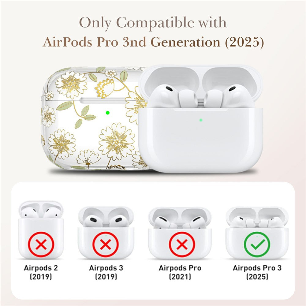 AHASTYLE WE40 for AirPods Pro 3 Case Pattern Print Transparent TPU Shockproof Protective Cover with Carabiner