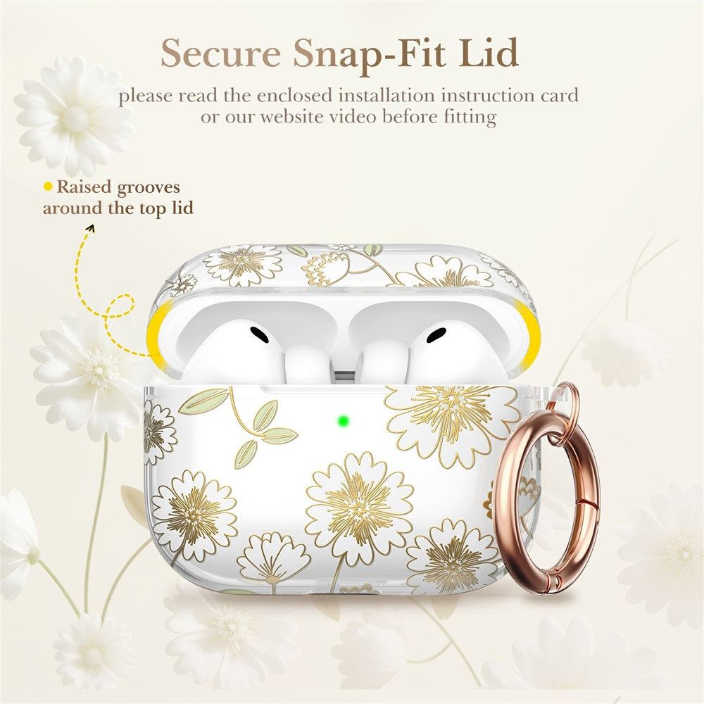 AHASTYLE WE40 for AirPods Pro 3 Case Pattern Print Transparent TPU Shockproof Protective Cover with Carabiner