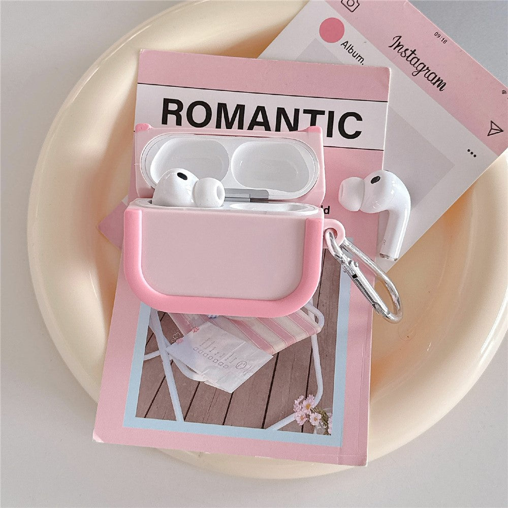 Silicone Case for Apple AirPods 4 Charging Case Macaron Color Blocking Protective Cover with Metal Carabiner