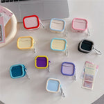 Silicone Case for Apple AirPods 4 Charging Case Macaron Color Blocking Protective Cover with Metal Carabiner