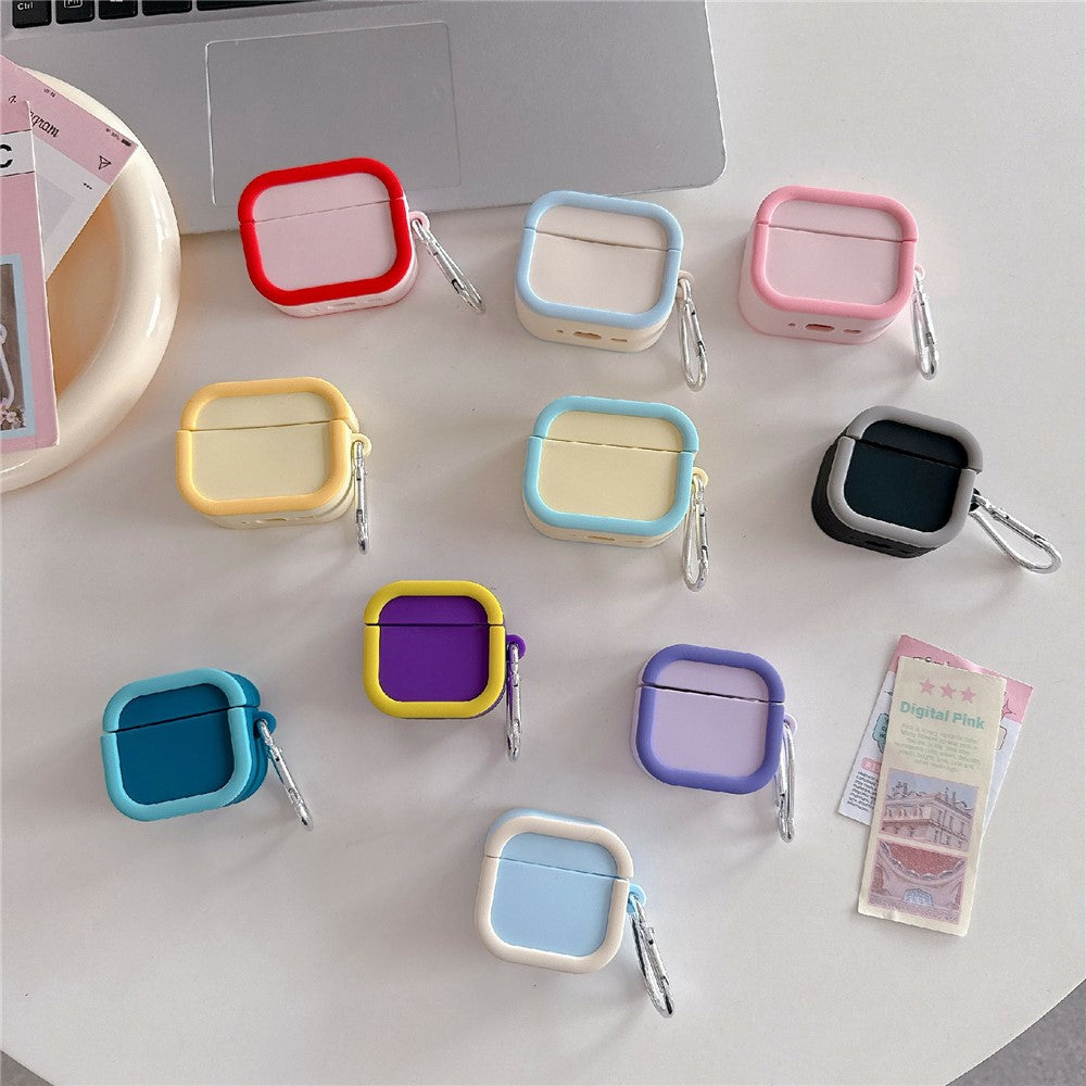 Silicone Case for Apple AirPods 4 Charging Case Macaron Color Blocking Protective Cover with Metal Carabiner