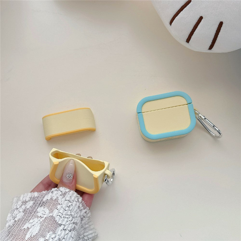 Silicone Case for Apple AirPods Pro 2 Charging Case Macaron Color Blocking Protective Cover with Metal Carabiner