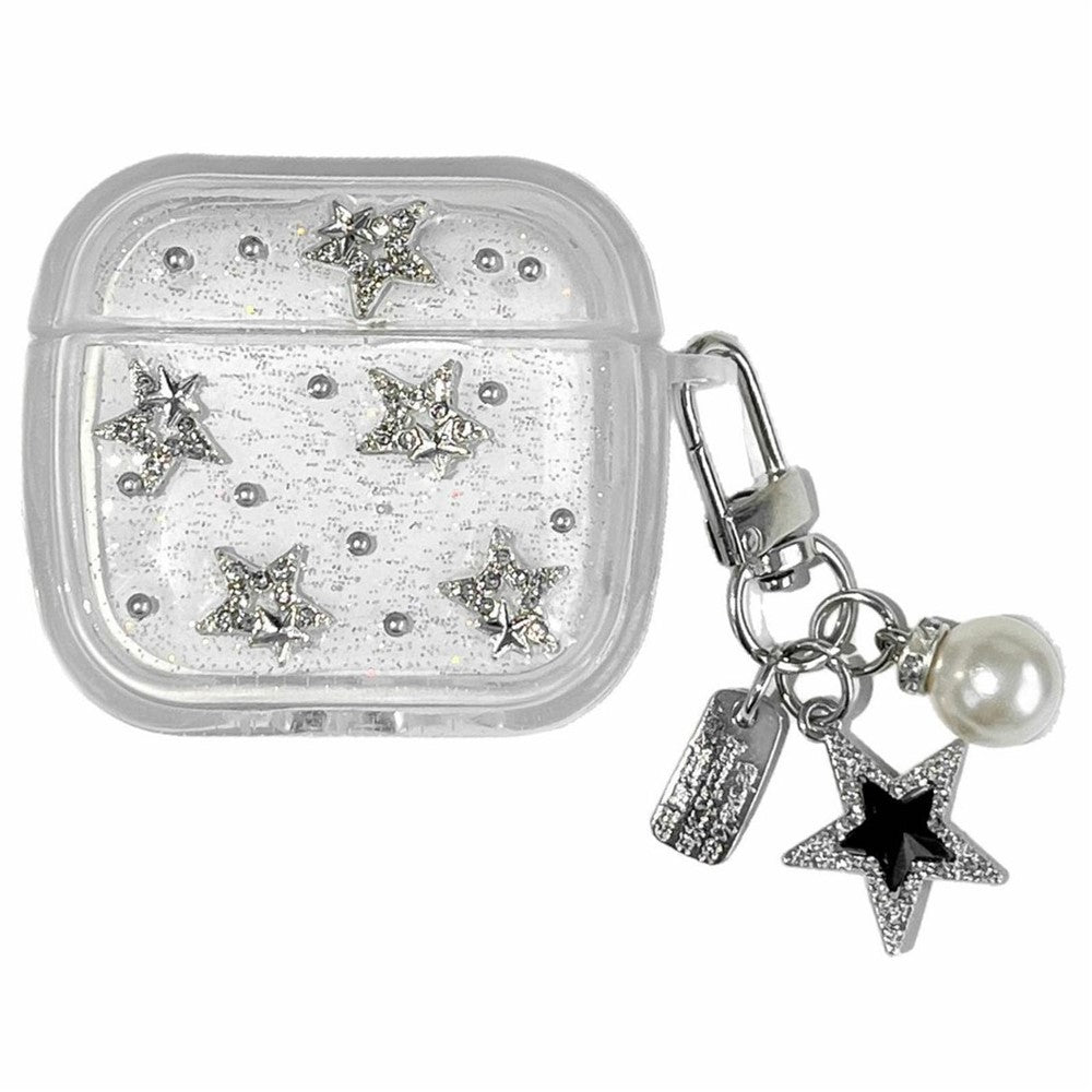 TPU Case for Apple AirPods 4 Glitter Star Protective Cover with Metal Chain Pendant