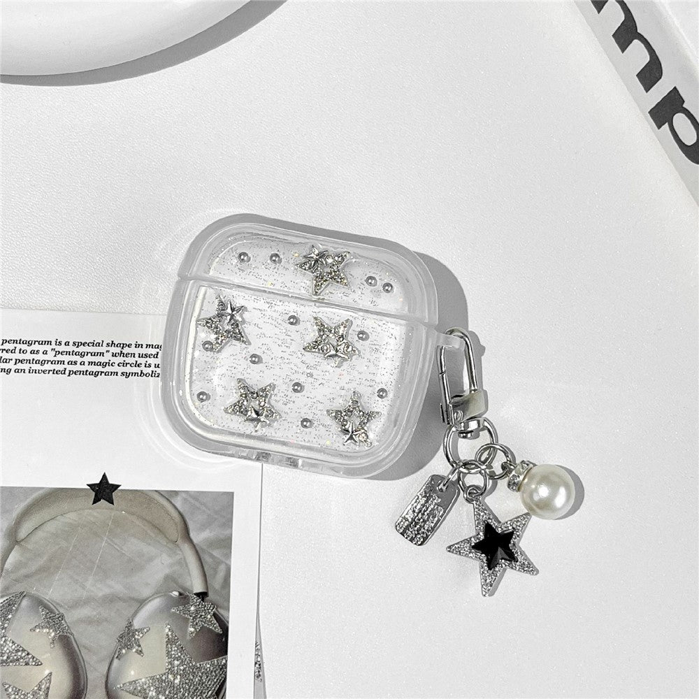 TPU Case for Apple AirPods 4 Glitter Star Protective Cover with Metal Chain Pendant