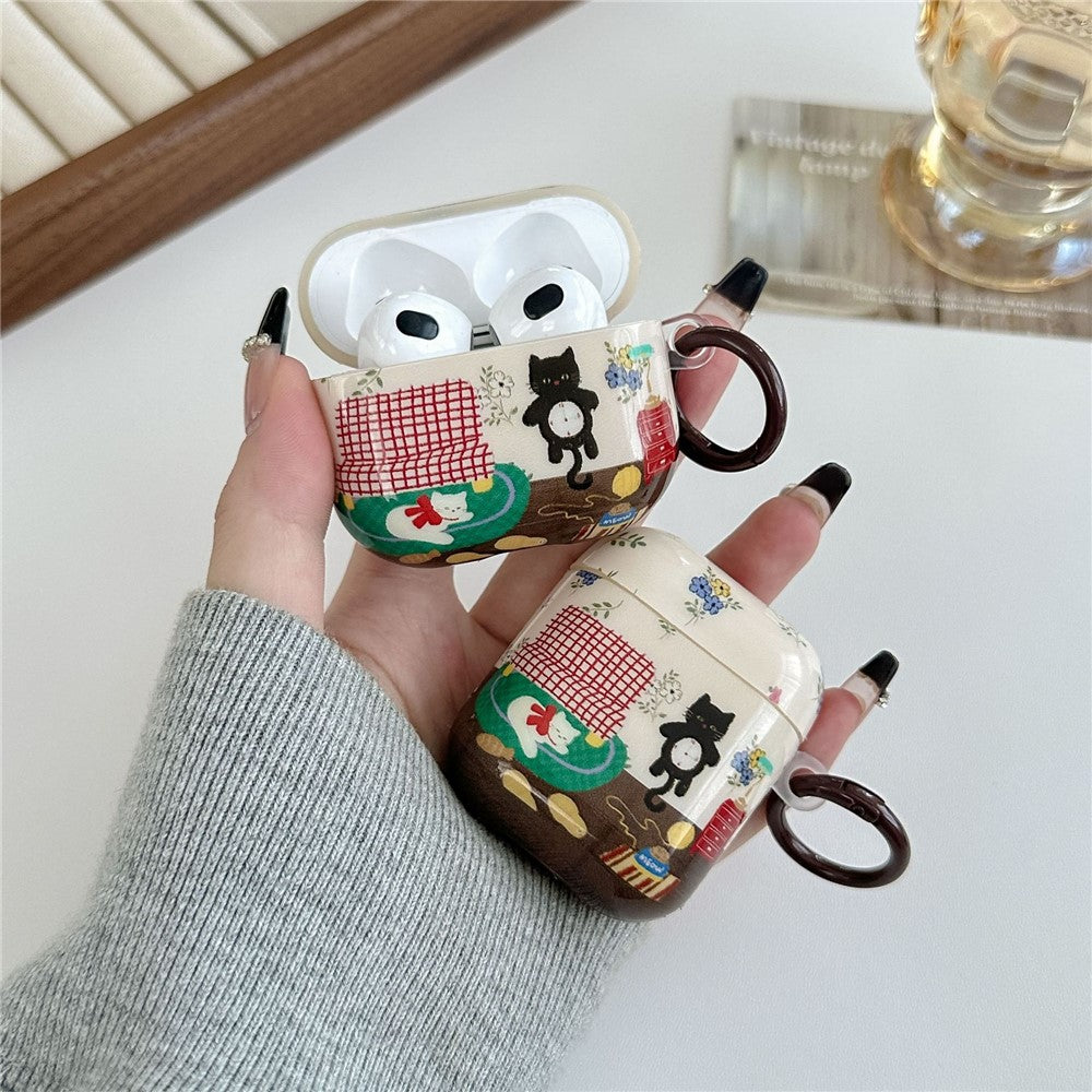 For AirPods Pro 2 Protective Case IMD Cat Pattern TPU Earphone Cover with Carabiner