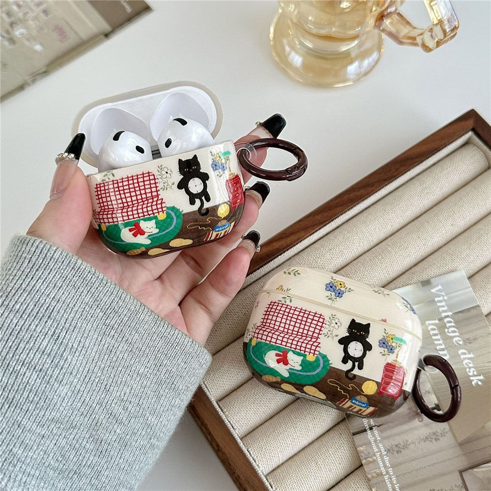 For AirPods Pro 2 Protective Case IMD Cat Pattern TPU Earphone Cover with Carabiner