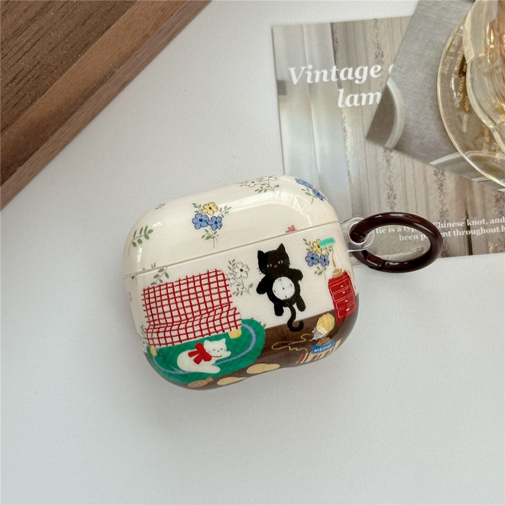 For AirPods Pro 3 Protective Case IMD Cat Pattern TPU Earphone Cover with Carabiner