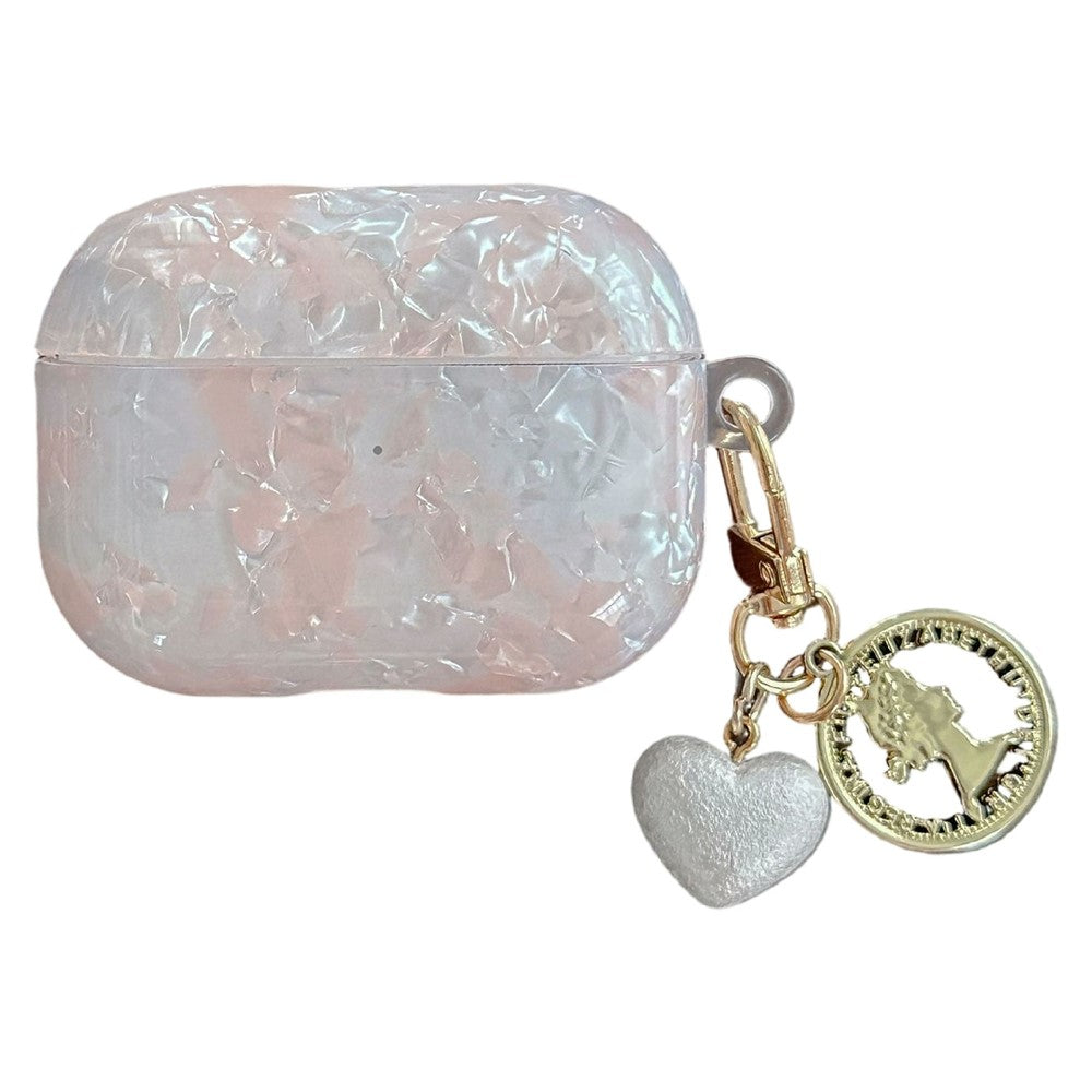 For AirPods Pro Protective Case Pearlescent Shell Texture TPU Earphone Cover with Heart Pendant Charm