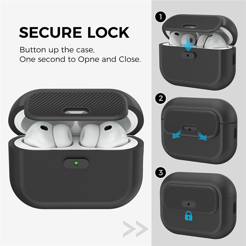 AHASTYLE JY26 for AirPods Pro 3 Silicone Case Secure Lock One-Piece Shockproof Protective Cover with Metal Carabiner