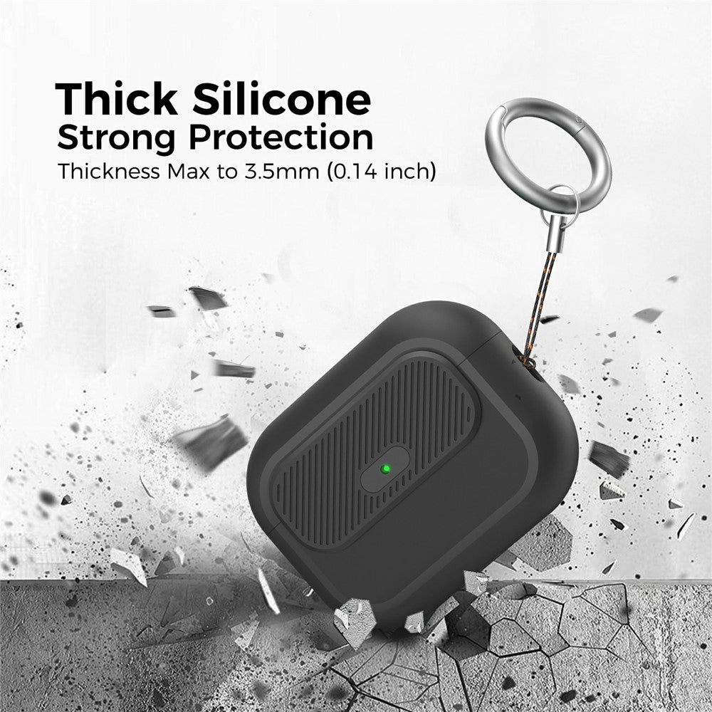 AHASTYLE JY26 for AirPods Pro 3 Silicone Case Secure Lock One-Piece Shockproof Protective Cover with Metal Carabiner