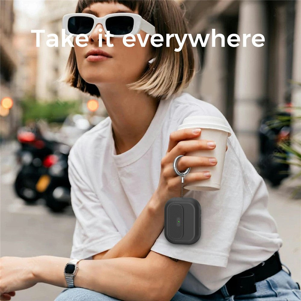 AHASTYLE JY26 for AirPods Pro 3 Silicone Case Secure Lock One-Piece Shockproof Protective Cover with Metal Carabiner