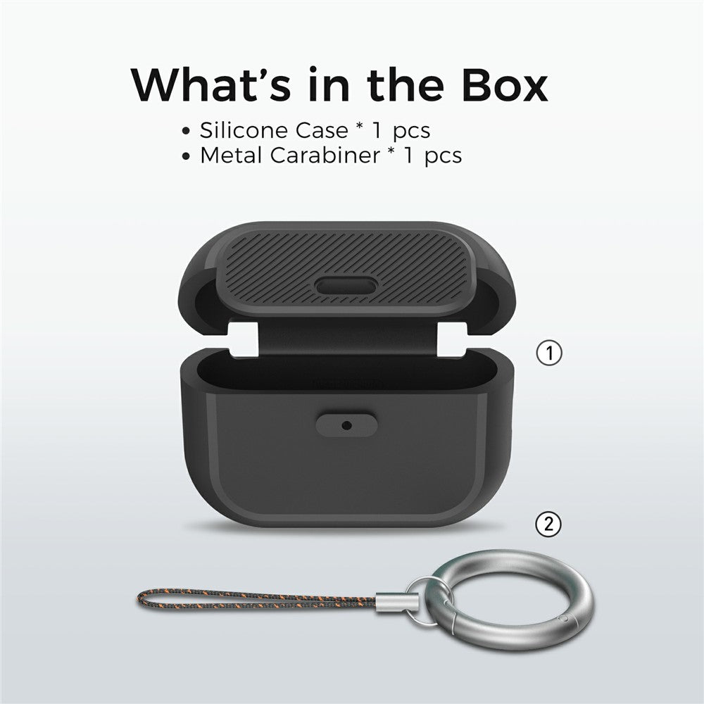 AHASTYLE JY26 for AirPods Pro 3 Silicone Case Secure Lock One-Piece Shockproof Protective Cover with Metal Carabiner