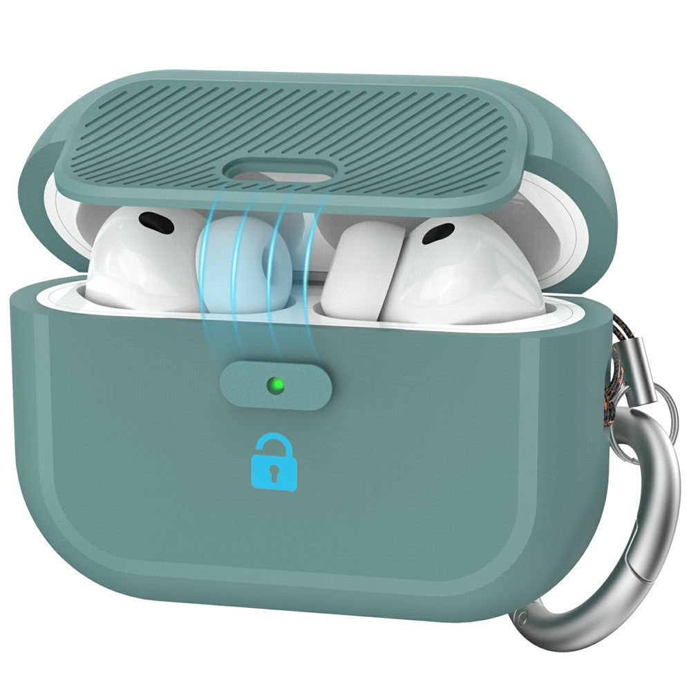 AHASTYLE JY26 for AirPods Pro 3 Silicone Case Secure Lock One-Piece Shockproof Protective Cover with Metal Carabiner