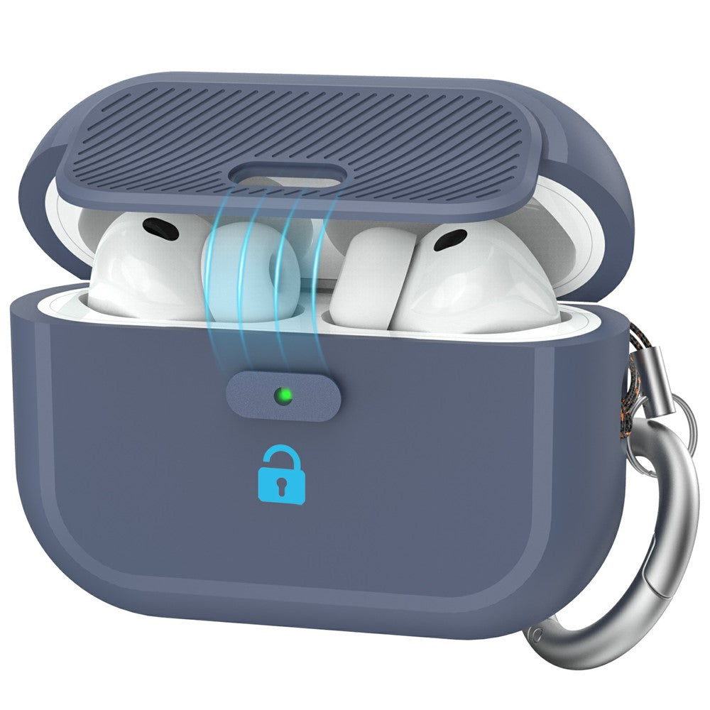 AHASTYLE JY26 for AirPods Pro 3 Silicone Case Secure Lock One-Piece Shockproof Protective Cover with Metal Carabiner