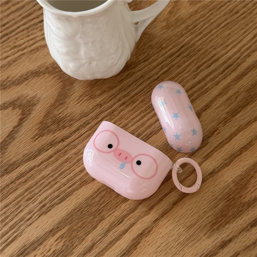 Til Apple AirPods 3 TPU-etui Tegneseriegris med Briller Stødsikkert Beskyttelsescover med Vedhæng og Spænde