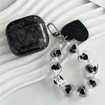 For AirPods 3 Protective Case Black Shell Texture TPU Earphone Cover with Heart Beaded Wrist Strap Chain