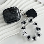 For AirPods 4 Protective Case Black Shell Texture TPU Earphone Cover with Heart Beaded Wrist Strap Chain