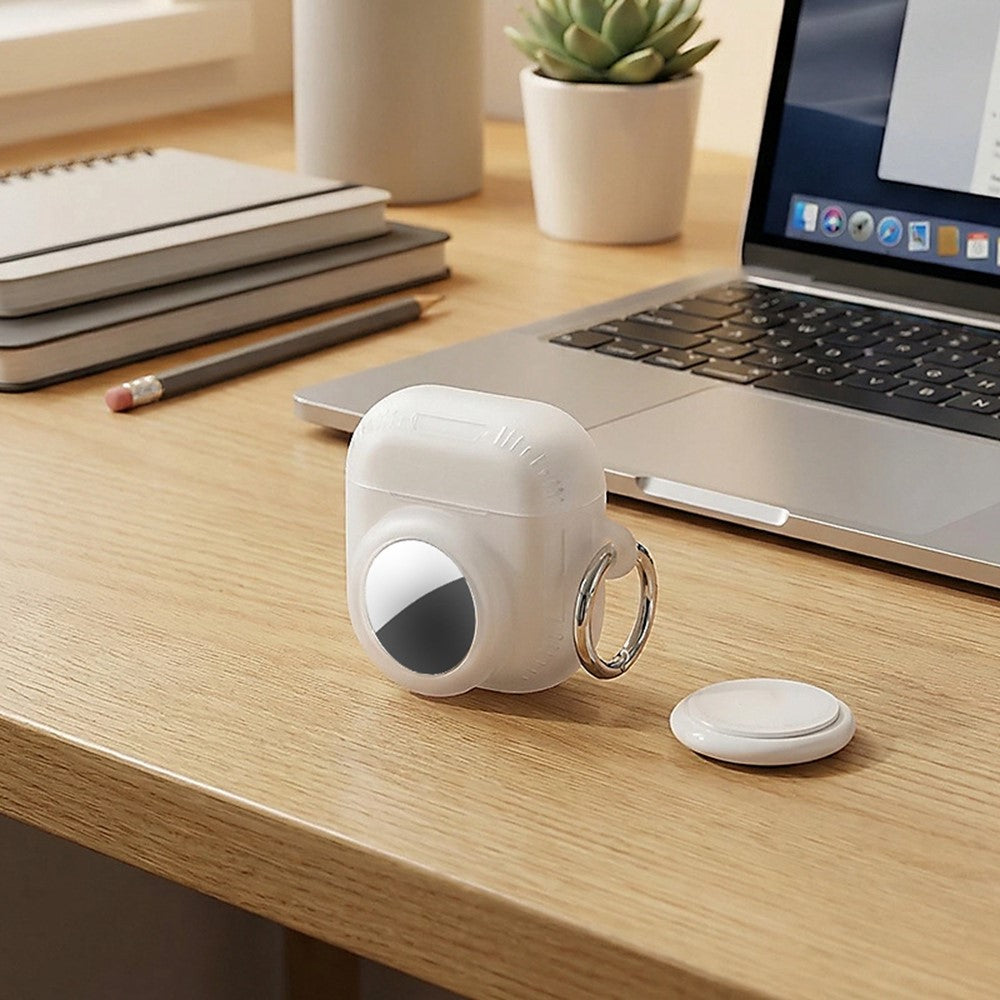 2-i-1-silikoneetui til AirPods 5/4/AirTag, stødsikkert etui med anti-tab-karabinhage