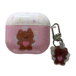 For AirPods Pro 3 Protective Case Brown Bear Cartoon Pattern TPU Earphone Cover with Buckle Keychain + Pendant