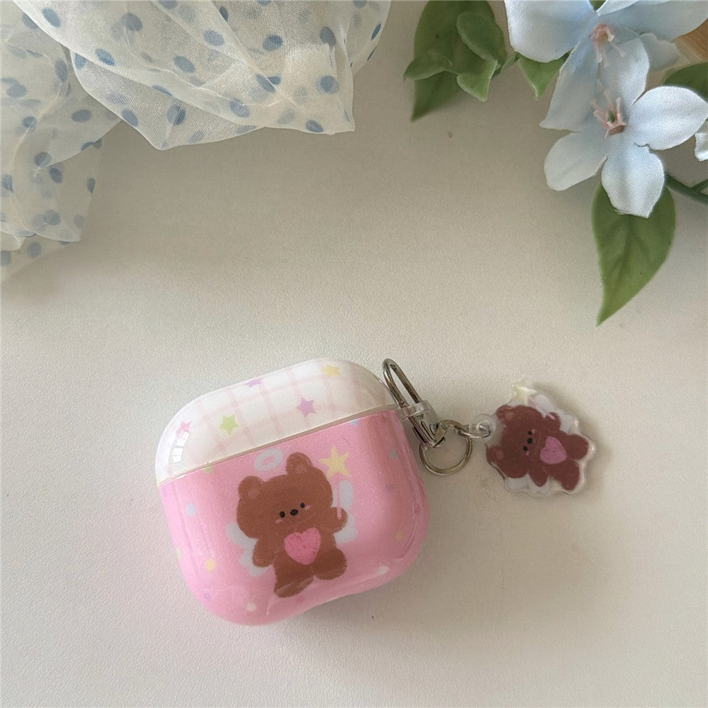 For AirPods Pro 3 Protective Case Brown Bear Cartoon Pattern TPU Earphone Cover with Buckle Keychain + Pendant