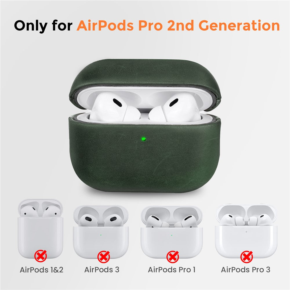 AHASTYLE BO09-P2-etui til AirPods Pro 2 med Crazy Horse-tekstur i ægte okselæder, stødsikkert cover og aftagelig snor