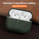 AHASTYLE BO09-P2-etui til AirPods Pro 2 med Crazy Horse-tekstur i ægte okselæder, stødsikkert cover og aftagelig snor